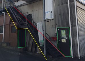 大雑把に,緑：ドア外に空く？,黄/赤：二重階段,ポスト等色々気になります
